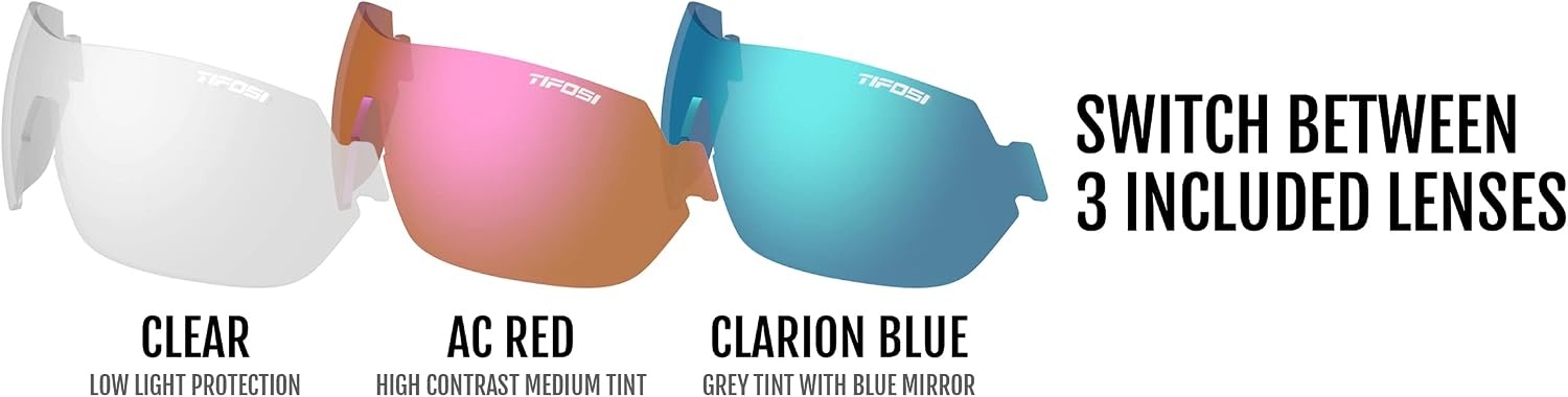 Tifosi Slice Sport Sunglasses – Ideal For Cycling, Hiking and Running(Crystal Smoke (Clarion Blue/Ac Red/Clear))