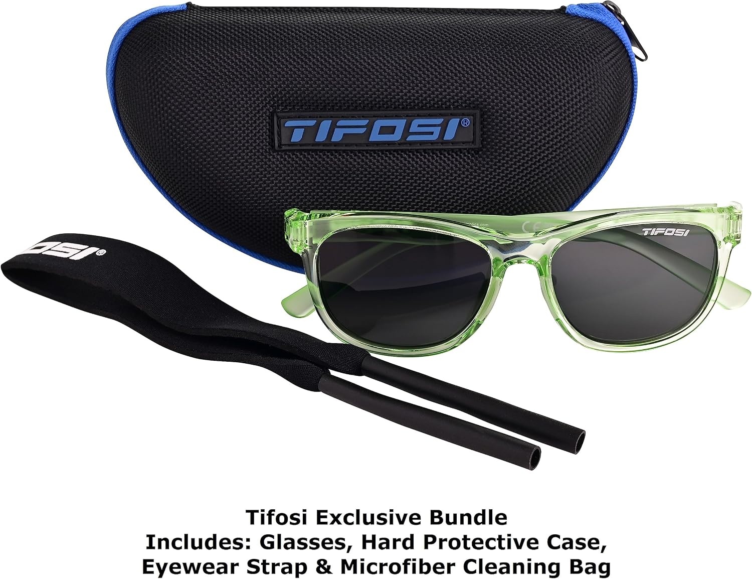 Tifosi Optics Swank Sunglasses Bundle with Case and Eyewear Straps(Bottle Green/Smoke)