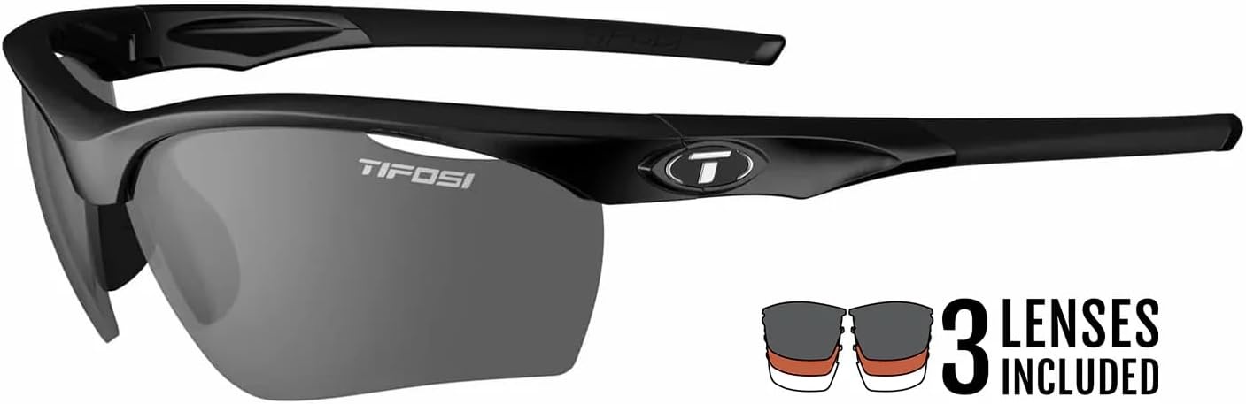 Tifosi Vero Sport Sunglasses Unisex – Ideal For Baseball, Cricket, Cycling, Golf, Hiking, Running, Tennis & Pickleball(Gloss Black (Smoke/Ac Red/Clear))