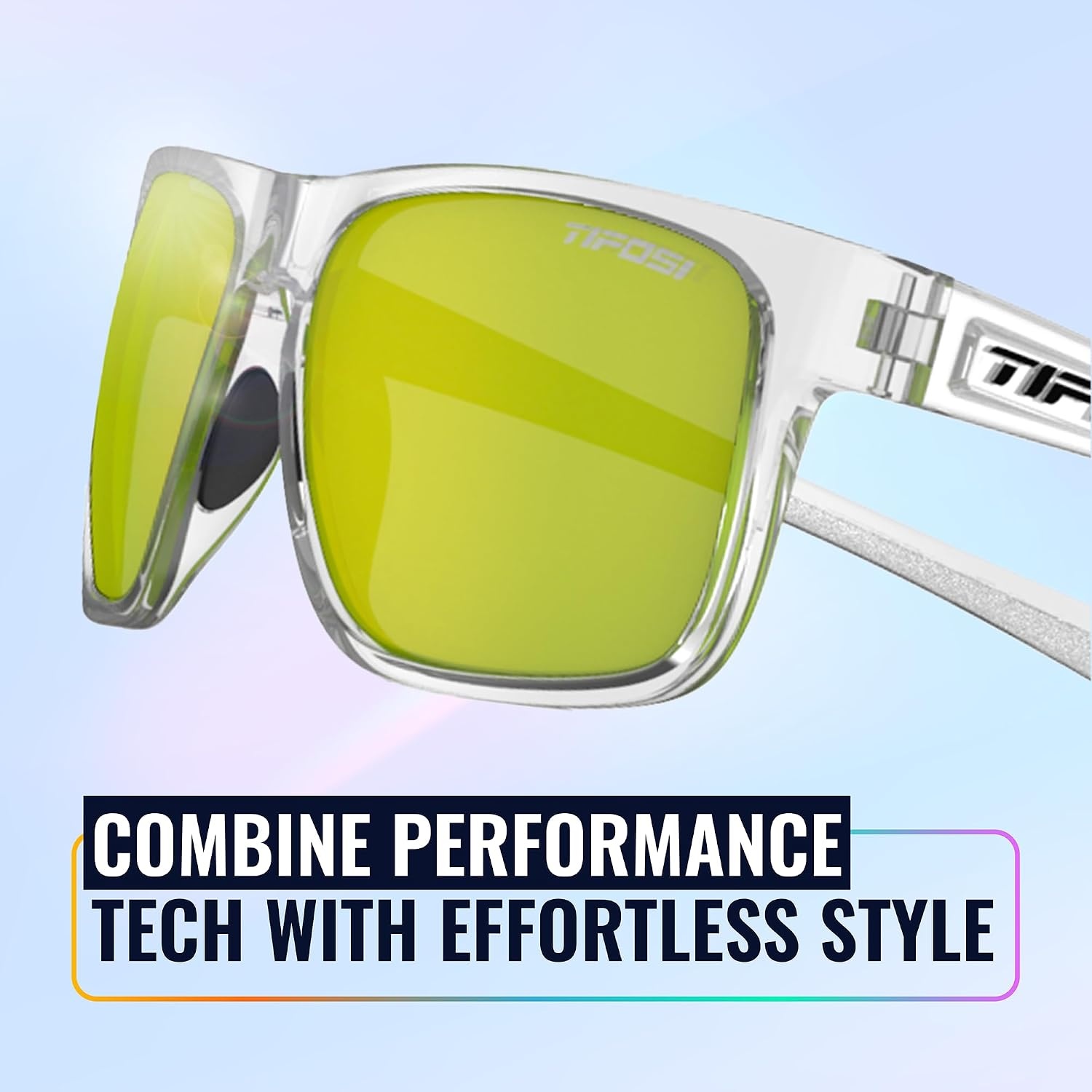 Tifosi Swick Lifestyle Sport Sunglasses – Cycling, Golf & Hiking | 100% UVA/UVB, shatterproof polycarbonate. Integrated hinge, hydrophilic nose pads. For cycling, golf, hiking & running.(Crystal Clear/Smoke Yellow)