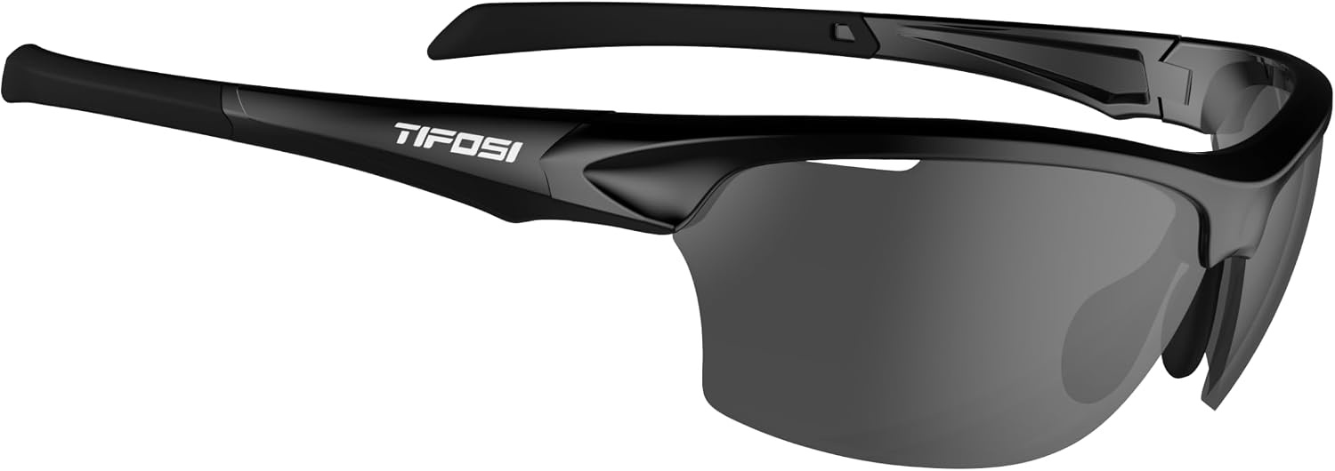 Tifosi Intense Sport Sunglasses Men & Women – Ideal For Golf, Pickleball, Running & Tennis. Vented Lenses Prevent Fogging(Gloss Black W/Smoke Lens Silver Mirror)