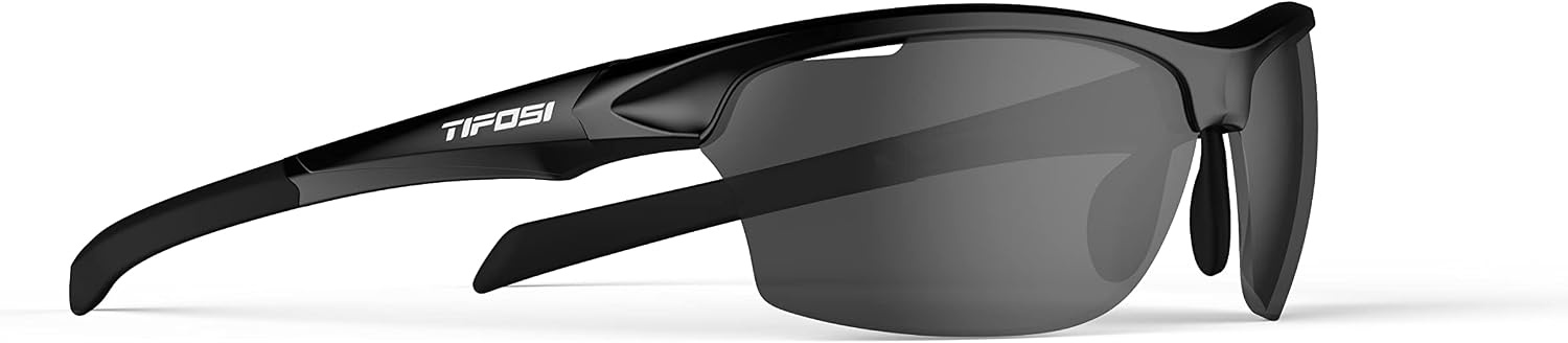 Tifosi Intense Sport Sunglasses Men & Women – Ideal For Golf, Pickleball, Running & Tennis. Vented Lenses Prevent Fogging(Gloss Black W/Smoke Lens Silver Mirror)