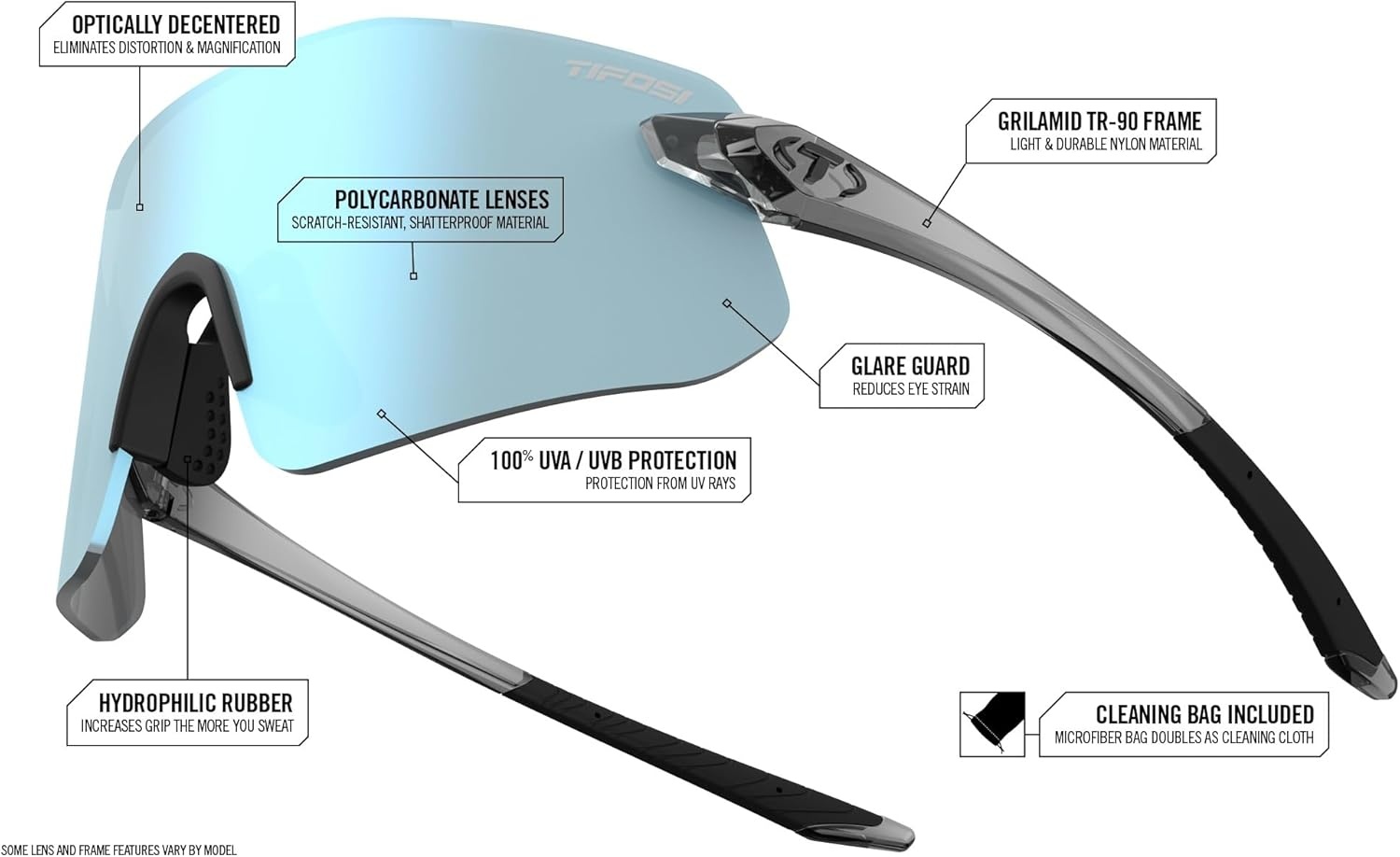 Tifosi Vogel SL Sport Sunglasses Men & Women – Ideal For Baseball, Cycling, Cricket, Golf, Hiking, Running(Crystal Smoke  Smoke Bright Blue)