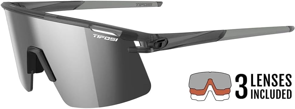 Tifosi Moab Lite Half Frame Cycling Sunglasses – Running, Pickleball(Satin Vapor (Silver Mirror  Ac Red  Clear))