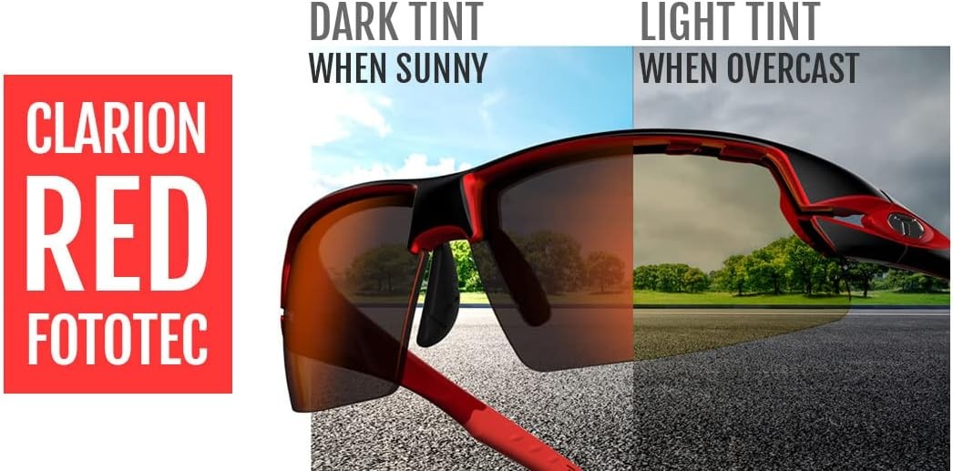 Crit Sport Sunglasses – Ideal for Baseball, Cricket, Cycling, Fishing, Golf, Hiking, Running, Tennis & Pickleball(Black/Red With Clarion Red Fototec Lens)