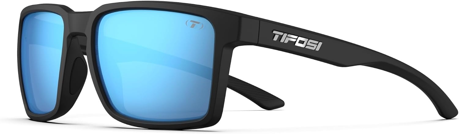 Tifosi Sylo Lifestyle Sunglasses – Men & Women, Golf, Running, Shatterproof(Matte Black (Smoke Bright Blue Mirror))