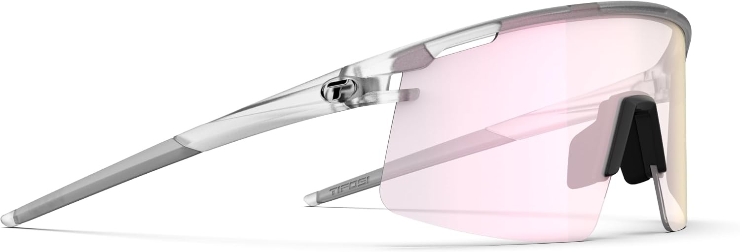 Tifosi Moab Lite Half Frame Cycling Sunglasses – Running, Pickleball(Satin Clear (Clarion Pink Fototec))