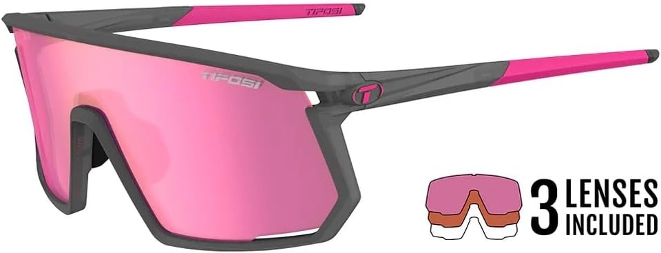 Tifosi Moab Full Frame Cycling Sunglasses – Baseball, Pickleball(Satin Vapor (Clarion Sunset Pink/Ac Red/Clear))