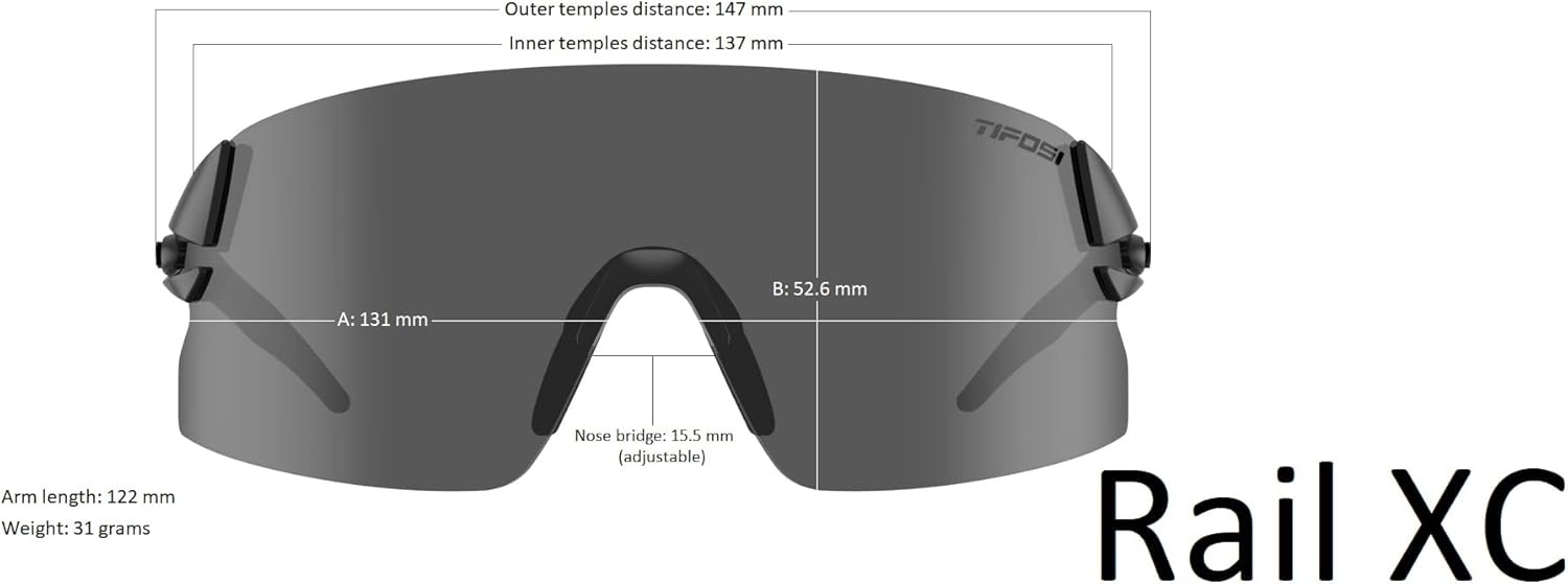 Tifosi Optics Rail XC Sport Sunglasses – Ideal For Cycling (Road & Gravel), Baseball, Softball and Running(Crystal Clear (Clarion Blue Fototec))