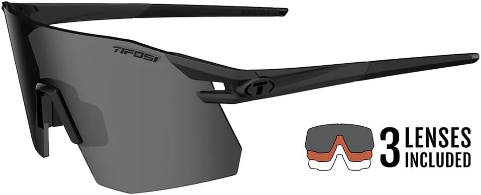 Tifosi Moab XC Rimless Cycling Sunglasses – Running, Pickleball(Blackout (Smoke/Ac Red/Clear))