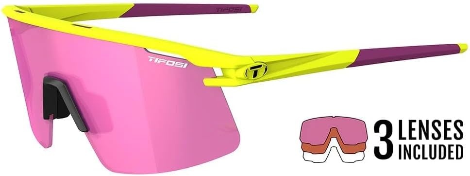 Tifosi Moab Lite Half Frame Cycling Sunglasses – Running, Pickleball(Speed Yellow (Clarion Sunset Pink  Ac Red  Clear))