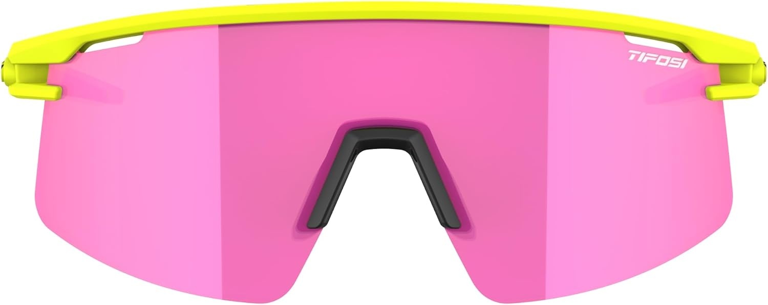 Tifosi Moab Lite Half Frame Cycling Sunglasses – Running, Pickleball(Speed Yellow (Clarion Sunset Pink  Ac Red  Clear))