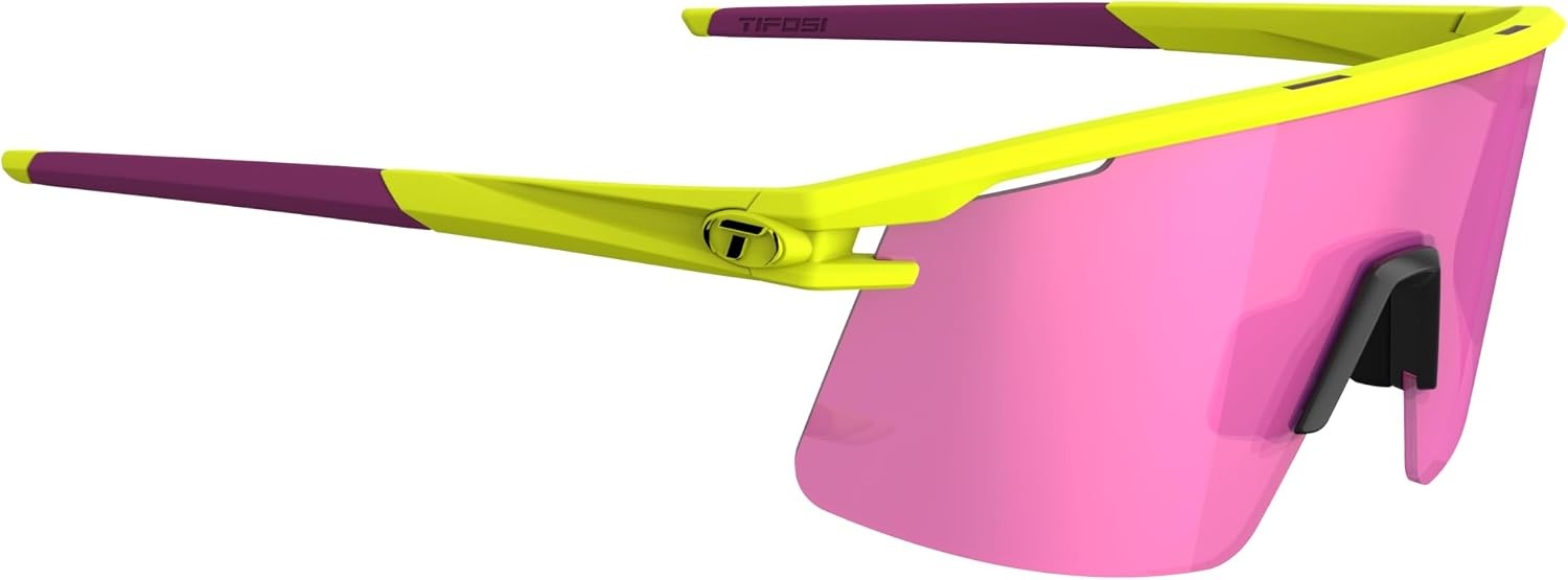 Tifosi Moab Lite Half Frame Cycling Sunglasses – Running, Pickleball(Speed Yellow (Clarion Sunset Pink  Ac Red  Clear))