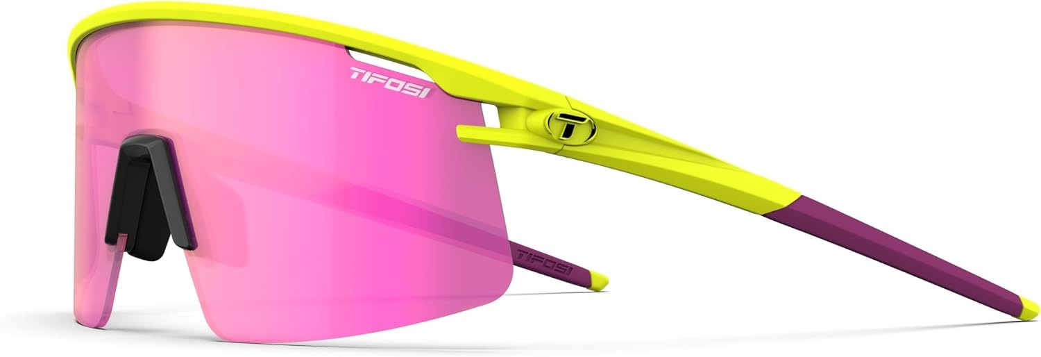 Tifosi Moab Lite Half Frame Cycling Sunglasses – Running, Pickleball(Speed Yellow (Clarion Sunset Pink  Ac Red  Clear))