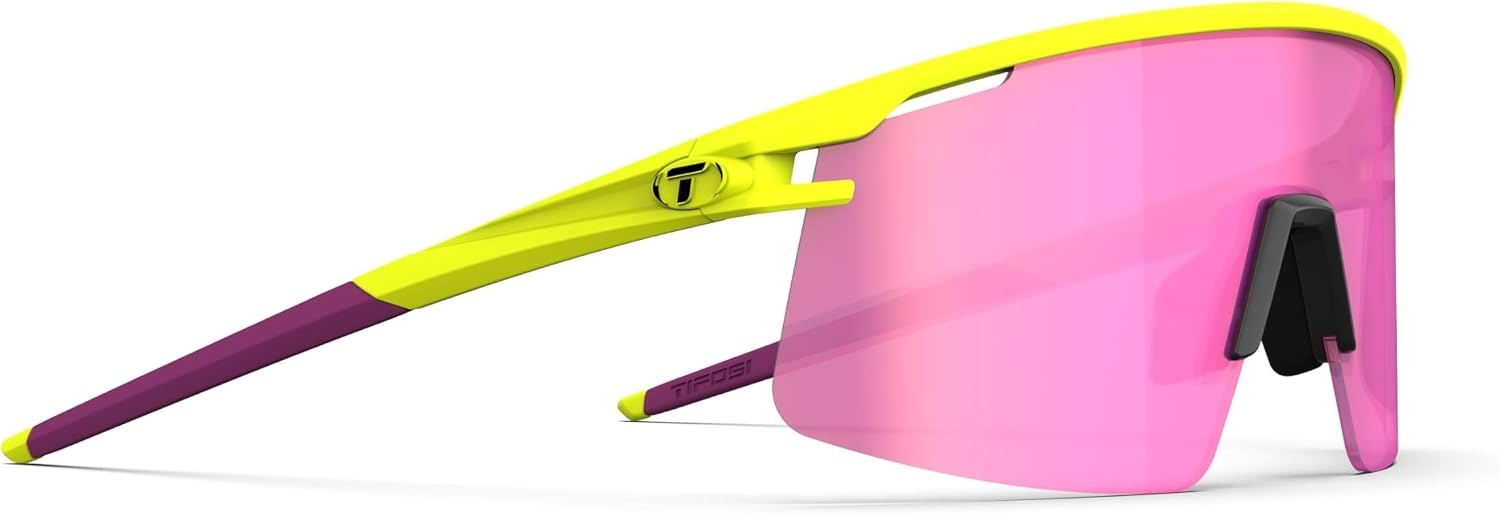 Tifosi Moab Lite Half Frame Cycling Sunglasses – Running, Pickleball(Speed Yellow (Clarion Sunset Pink  Ac Red  Clear))