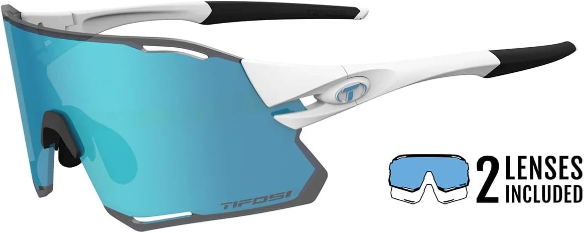 Tifosi Rail Race Cycling Sunglasses Men & Women Interchange Lens Options- Ideal For Cycling, Road, Gravel, MTB & Baseball(Matte White (Clarion Blue/Clear))