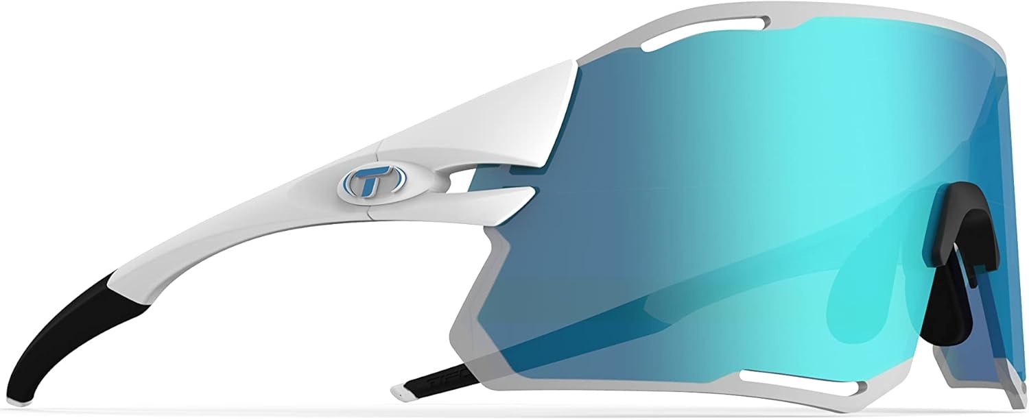 Tifosi Rail Race Cycling Sunglasses Men & Women Interchange Lens Options- Ideal For Cycling, Road, Gravel, MTB & Baseball(Matte White (Clarion Blue/Clear))