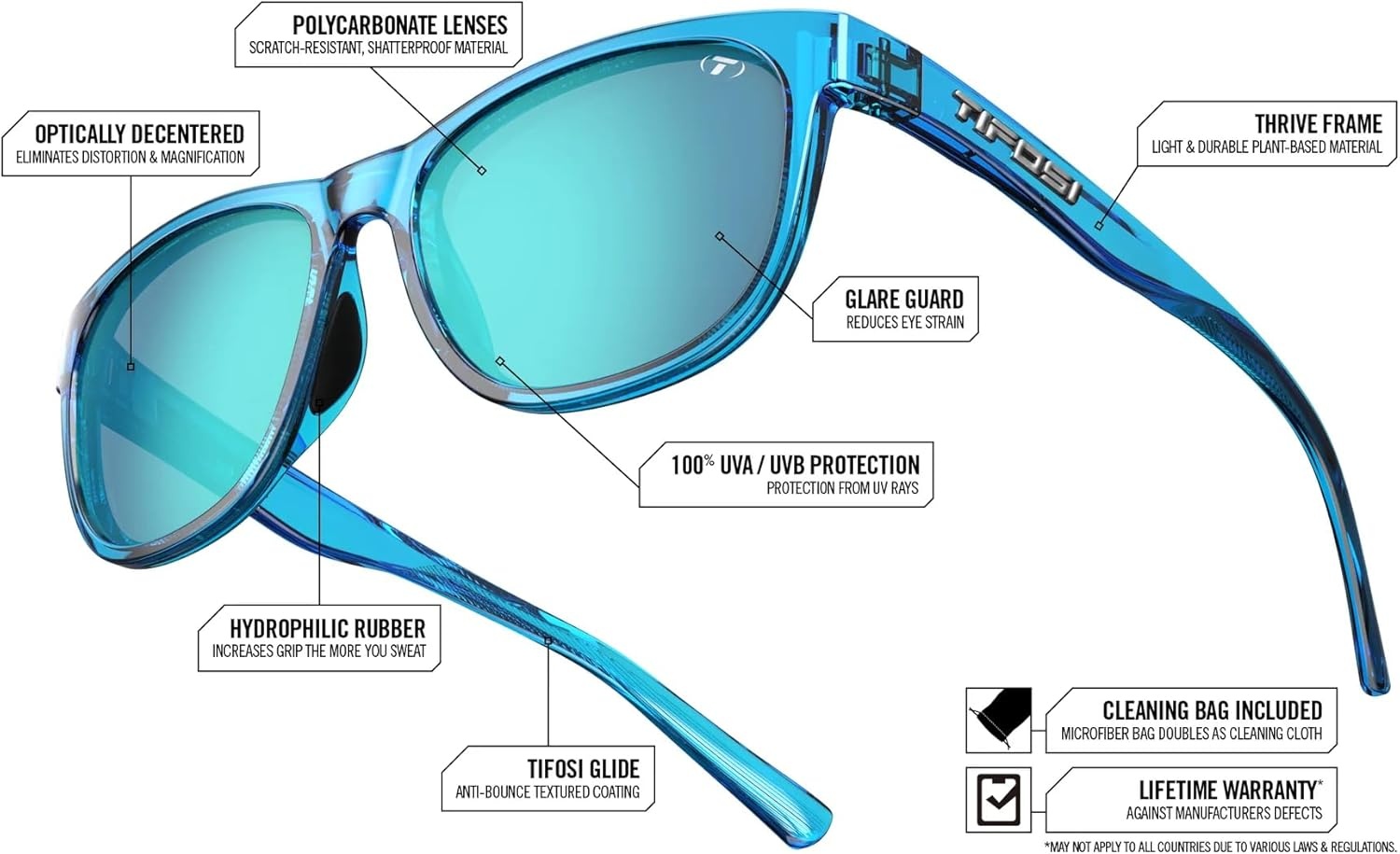 Tifosi Swank Sport Sunglasses – Tangle Free – Ideal For Cycling, Golf, Hiking, Pickleball, Running and Great Lifestyle Look(Satin Clear/Smoke Lens Clarion Blue Mirror – Polarized)