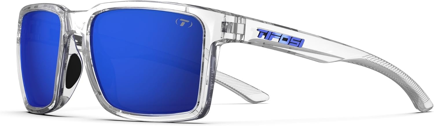 Tifosi Sylo Lifestyle Sunglasses – Men & Women, Golf, Running, Shatterproof(Crystal Clear (Cobalt Blue Mirror))