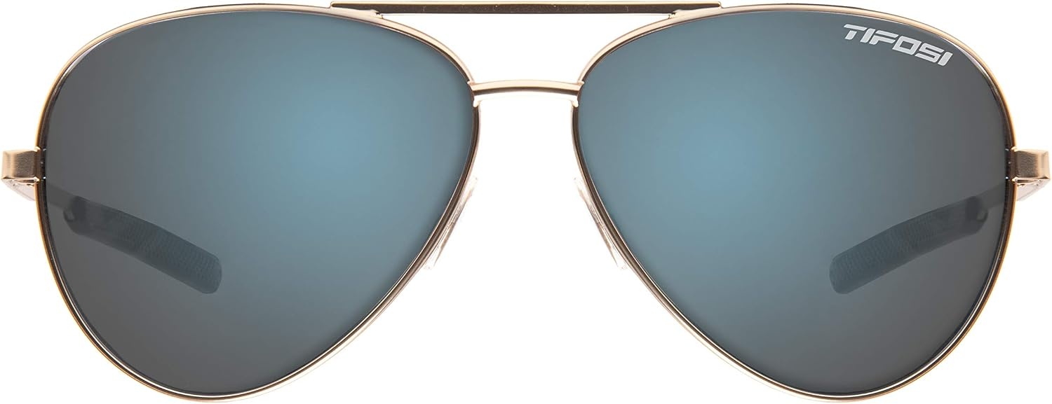 Tifosi Shwae Tangle Free Aviator Sunglasses For Men & Women – Ideal For Flying, Golf, Hiking and Running(Gold (Smoke Bright Blue Lens))