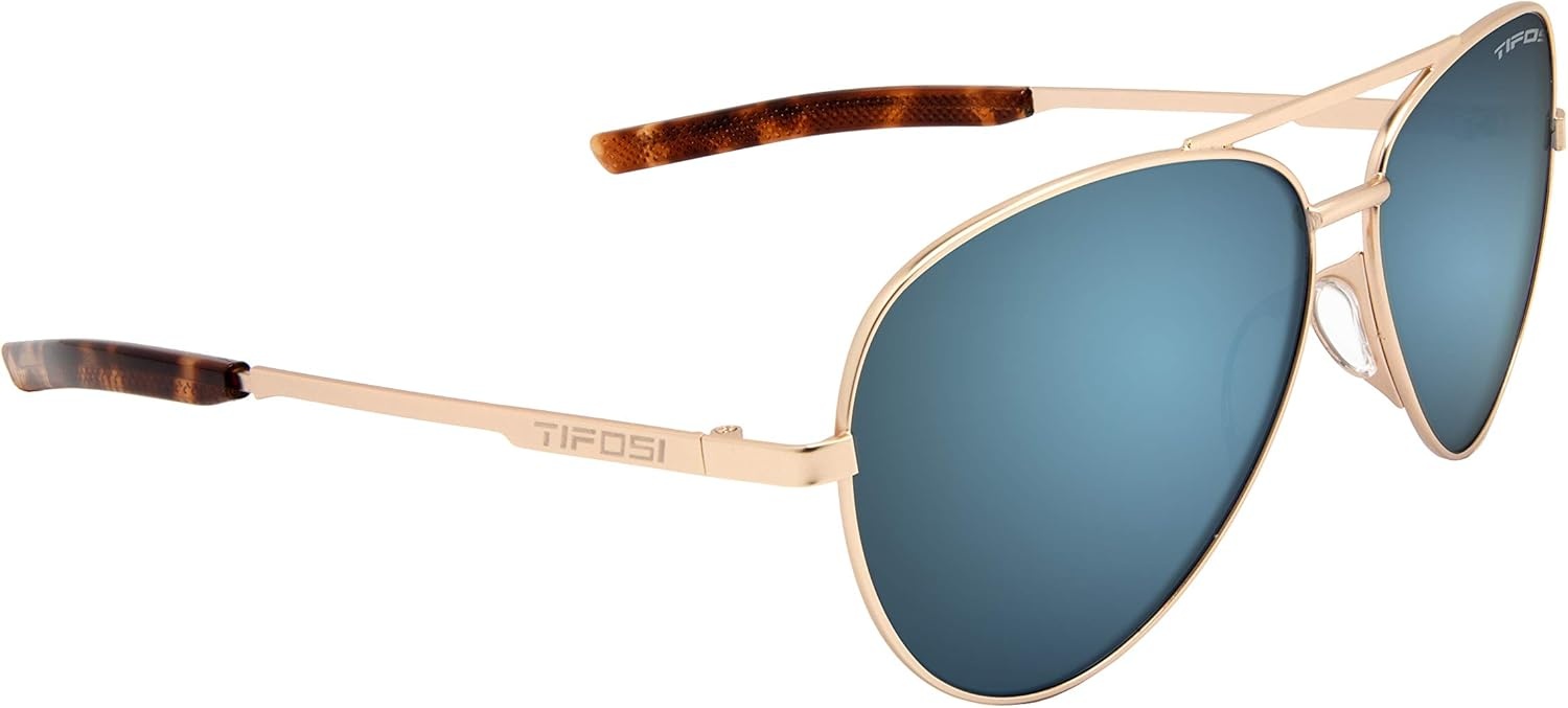 Tifosi Shwae Tangle Free Aviator Sunglasses For Men & Women – Ideal For Flying, Golf, Hiking and Running(Gold (Smoke Bright Blue Lens))