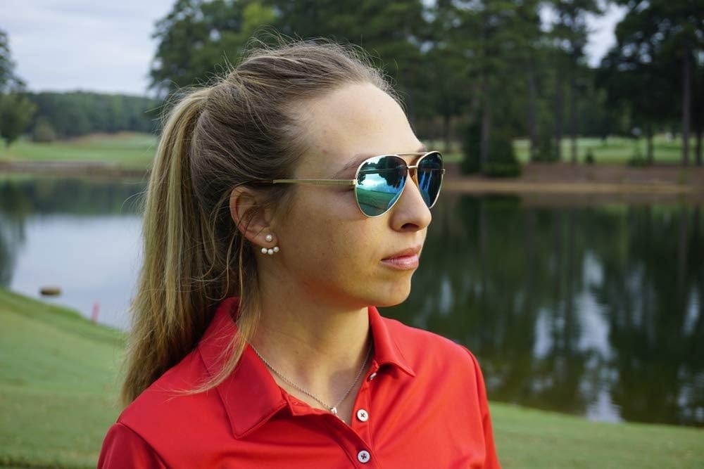 Tifosi Shwae Tangle Free Aviator Sunglasses For Men & Women – Ideal For Flying, Golf, Hiking and Running(Gold (Smoke Bright Blue Lens))