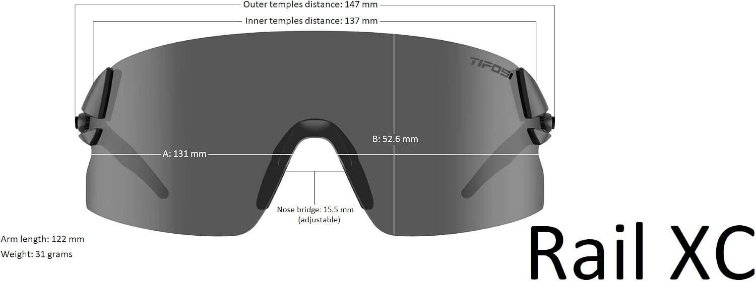 Tifosi Optics Rail XC Sport Sunglasses – Ideal For Cycling (Road & Gravel), Baseball, Softball and Running(Blackout (Smoke/Ac Red/Clear))