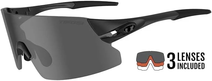 Tifosi Optics Rail XC Sport Sunglasses – Ideal For Cycling (Road & Gravel), Baseball, Softball and Running(Blackout (Smoke/Ac Red/Clear))