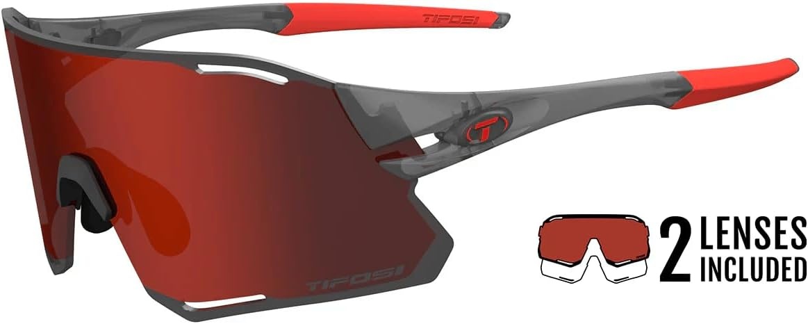 Tifosi Rail Race Cycling Sunglasses Men & Women Interchange Lens Options- Ideal For Cycling, Road, Gravel, MTB & Baseball(Satin Vapor (Clarion Red/Clear))