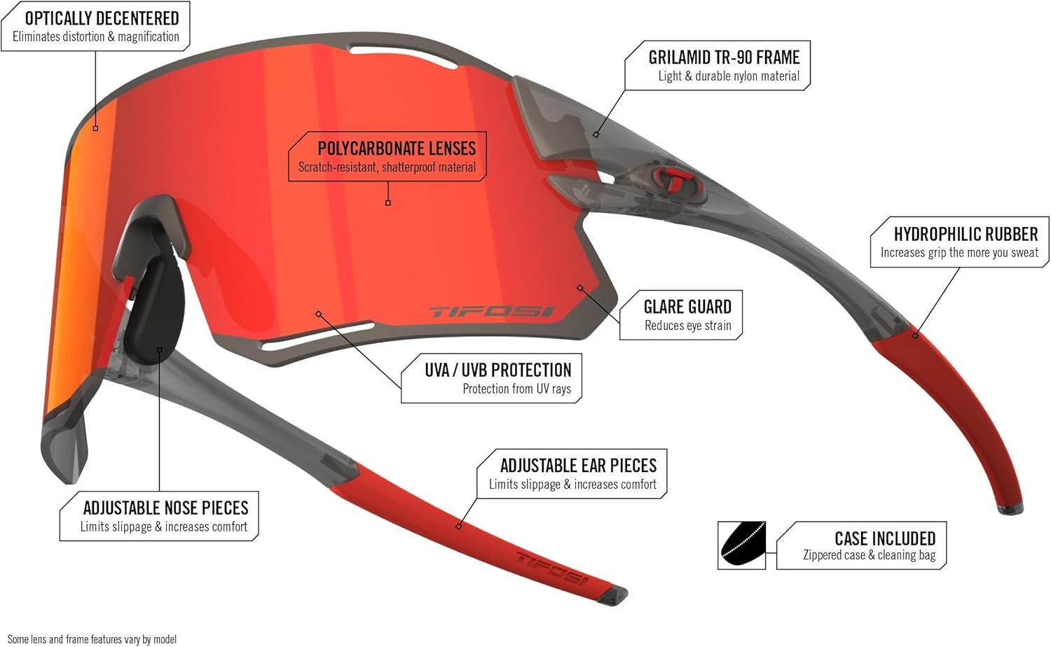 Tifosi Rail Race Cycling Sunglasses Men & Women Interchange Lens Options- Ideal For Cycling, Road, Gravel, MTB & Baseball(Satin Vapor (Clarion Red/Clear))