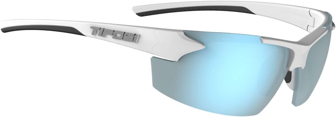 Tifosi Track Sport Men & Women Sunglasses – Ideal For Baseball, Golf, Pickleball, Running and Tennis – Unisex Glasses(White/Black (Smoke Bright Blue Lens))