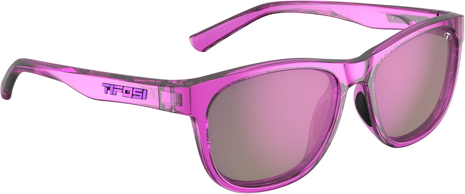 Tifosi Swank Sport Sunglasses – Tangle Free – Ideal For Cycling, Golf, Hiking, Pickleball, Running and Great Lifestyle Look(Neon Purple Punch/Smoke Lens With Purple Mirror With Ar)