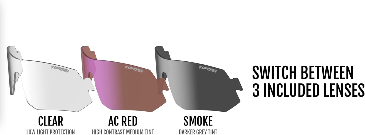 Tifosi Tsali Sport Sunglasses – Ideal For Cycling, Hiking, Running(Crystal Neon Green (Smoke/Ac Red/Clear))