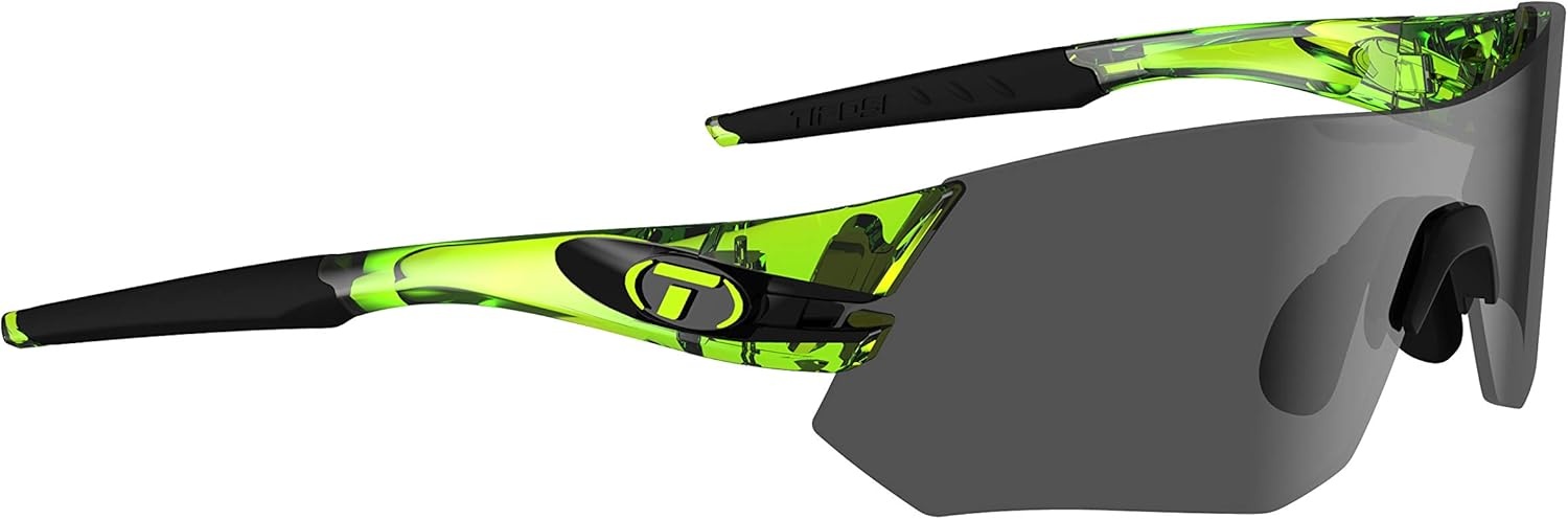 Tifosi Tsali Sport Sunglasses – Ideal For Cycling, Hiking, Running(Crystal Neon Green (Smoke/Ac Red/Clear))