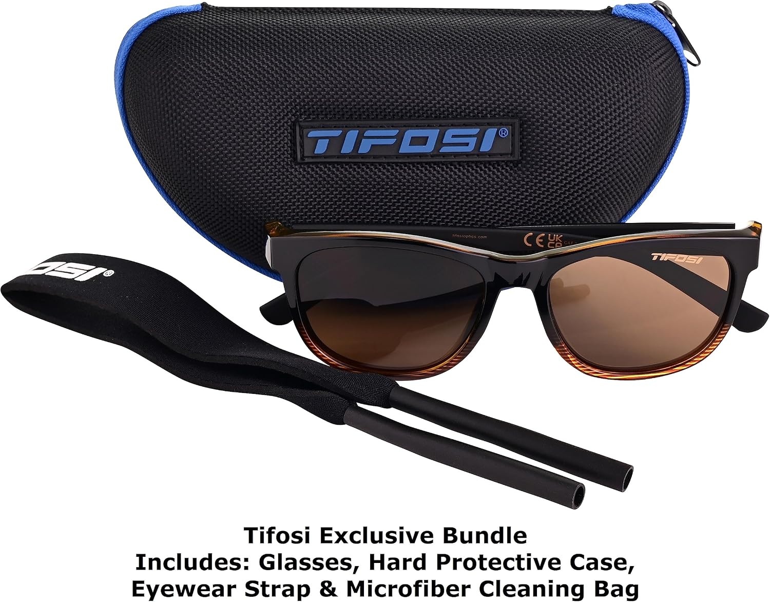 Tifosi Optics Swank Sunglasses Bundle with Case and Eyewear Straps(Brown Fade/Brown)