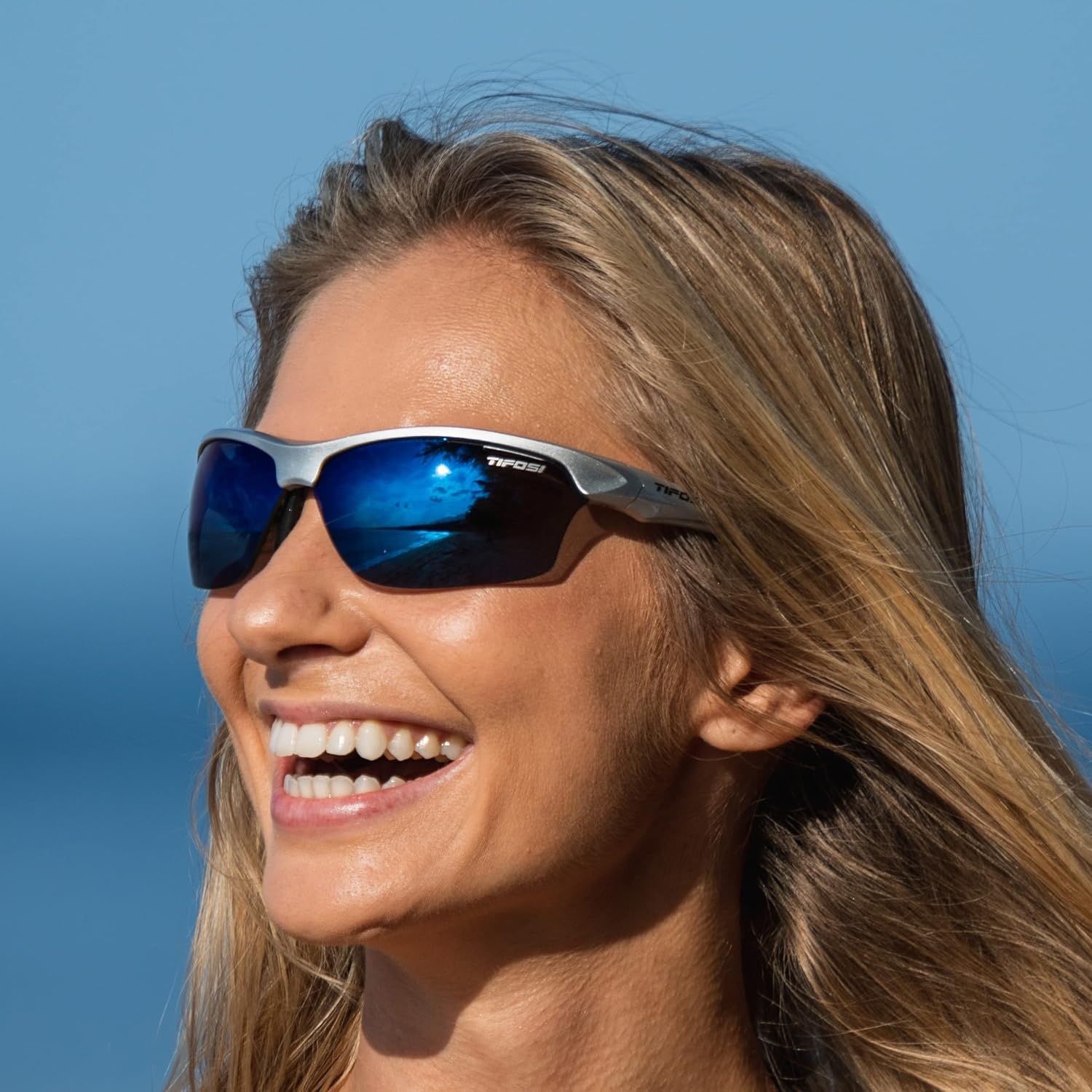 Tifosi Intense Sport Sunglasses Men & Women – Ideal For Golf, Pickleball, Running & Tennis. Vented Lenses Prevent Fogging(Silver W/Smoke Lens Blue Mirror)