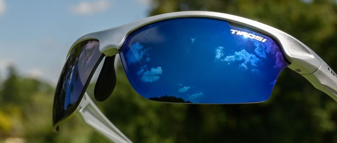 Tifosi Intense Sport Sunglasses Men & Women – Ideal For Golf, Pickleball, Running & Tennis. Vented Lenses Prevent Fogging(Silver W/Smoke Lens Blue Mirror)