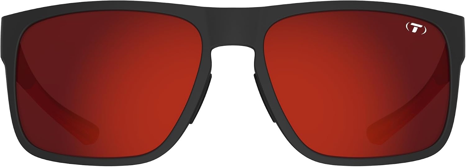 Tifosi Swick Lifestyle Sport Sunglasses – Cycling, Golf & Hiking | 100% UVA/UVB, shatterproof polycarbonate. Integrated hinge, hydrophilic nose pads. For cycling, golf, hiking & running.(Satin Black-crimson/Smoke Red)