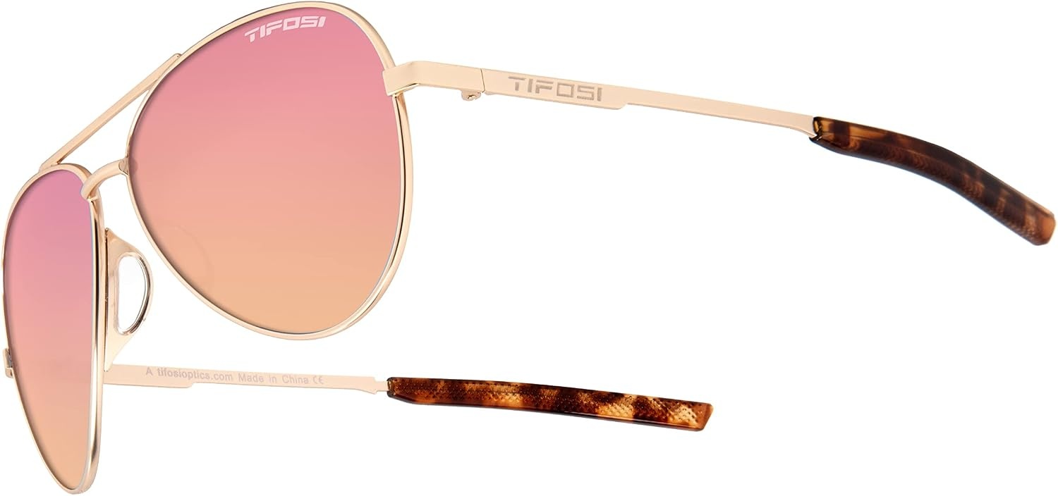 Tifosi Shwae Tangle Free Aviator Sunglasses For Men & Women – Ideal For Flying, Golf, Hiking and Running(Gold (Pink Mirror))