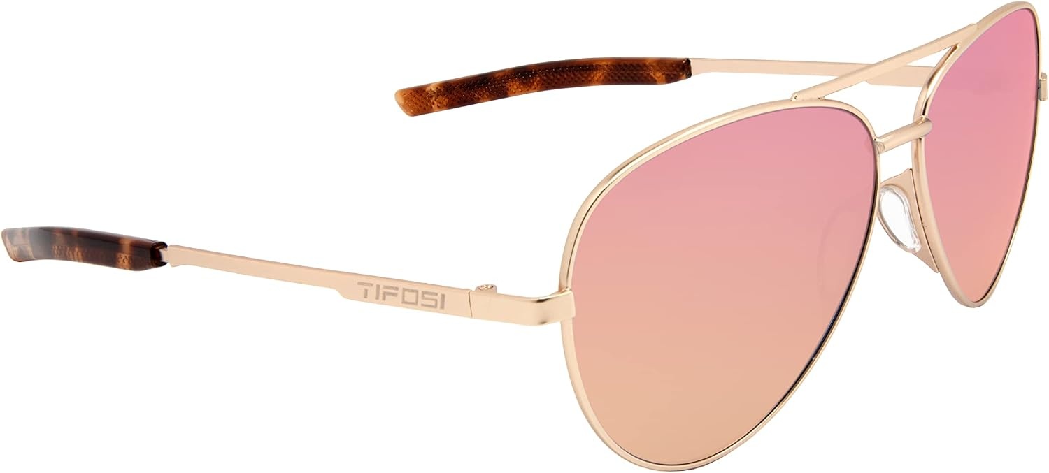 Tifosi Shwae Tangle Free Aviator Sunglasses For Men & Women – Ideal For Flying, Golf, Hiking and Running(Gold (Pink Mirror))