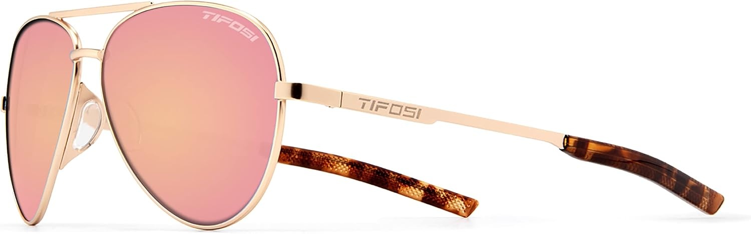 Tifosi Shwae Tangle Free Aviator Sunglasses For Men & Women – Ideal For Flying, Golf, Hiking and Running(Gold (Pink Mirror))
