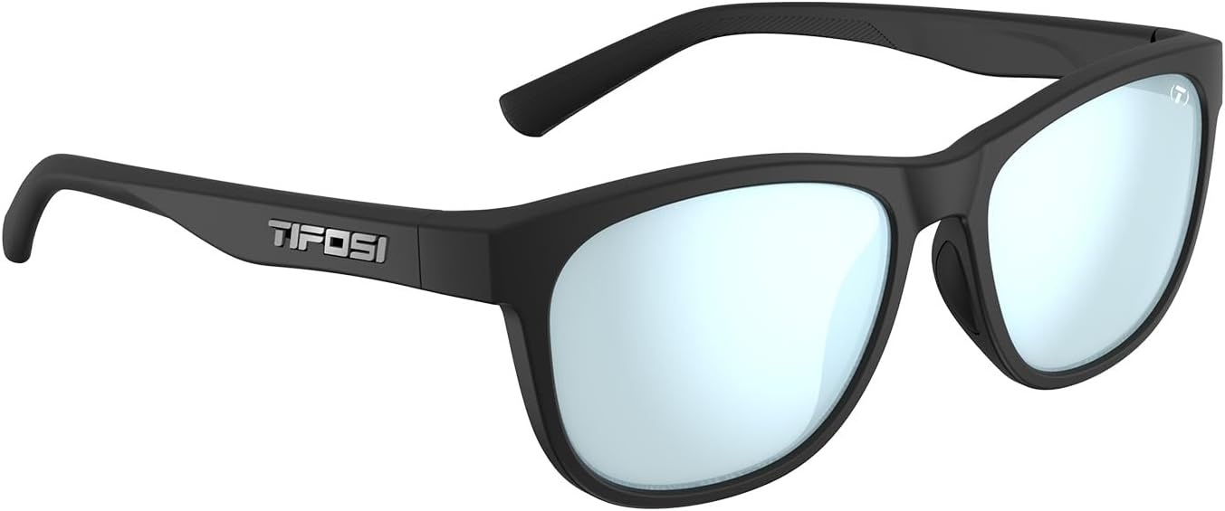 Tifosi Swank Sport Sunglasses – Tangle Free – Ideal For Cycling, Golf, Hiking, Pickleball, Running and Great Lifestyle Look(Satin Black/Smoke Lens Bright Blue Mirror)