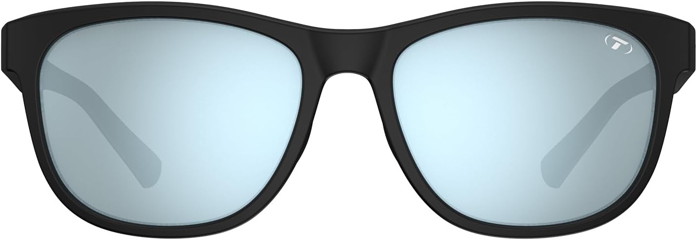 Tifosi Swank Sport Sunglasses – Tangle Free – Ideal For Cycling, Golf, Hiking, Pickleball, Running and Great Lifestyle Look(Satin Black/Smoke Lens Bright Blue Mirror)