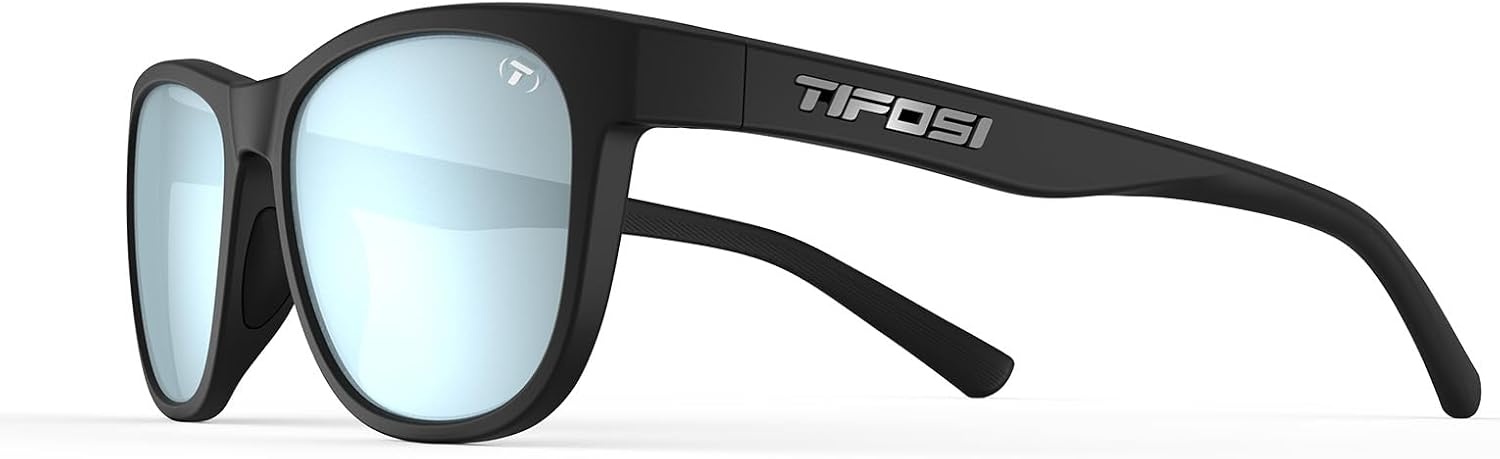 Tifosi Swank Sport Sunglasses – Tangle Free – Ideal For Cycling, Golf, Hiking, Pickleball, Running and Great Lifestyle Look(Satin Black/Smoke Lens Bright Blue Mirror)