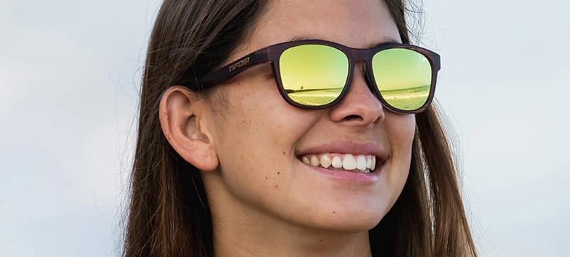 Tifosi Swank Sport Sunglasses – Tangle Free – Ideal For Cycling, Golf, Hiking, Pickleball, Running and Great Lifestyle Look(Woodgrain/Smoke Lens Yellow Mirror)