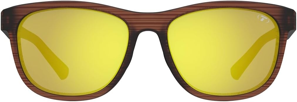 Tifosi Swank Sport Sunglasses – Tangle Free – Ideal For Cycling, Golf, Hiking, Pickleball, Running and Great Lifestyle Look(Woodgrain/Smoke Lens Yellow Mirror)