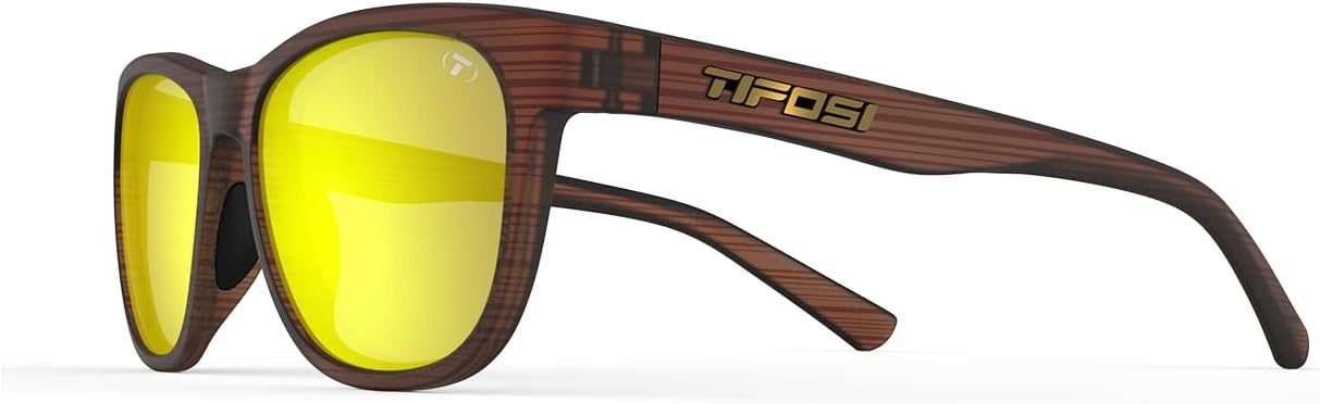 Tifosi Swank Sport Sunglasses – Tangle Free – Ideal For Cycling, Golf, Hiking, Pickleball, Running and Great Lifestyle Look(Woodgrain/Smoke Lens Yellow Mirror)
