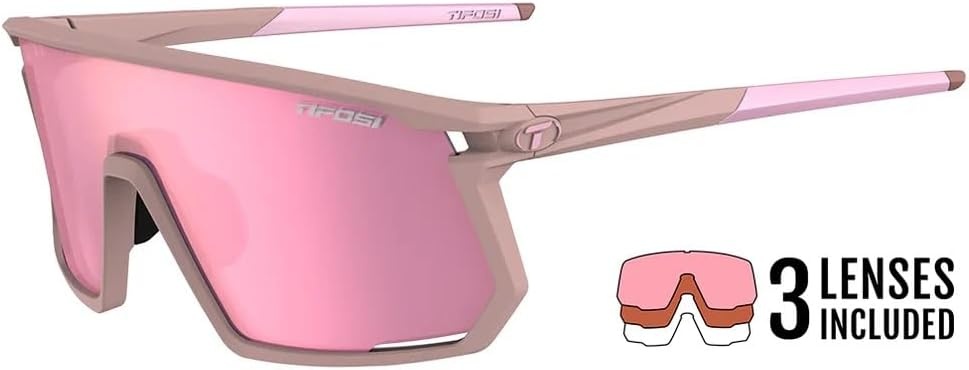 Tifosi Moab Full Frame Cycling Sunglasses – Baseball, Pickleball(Matte Pink (Clarion Rose/Ac Red/Clear))