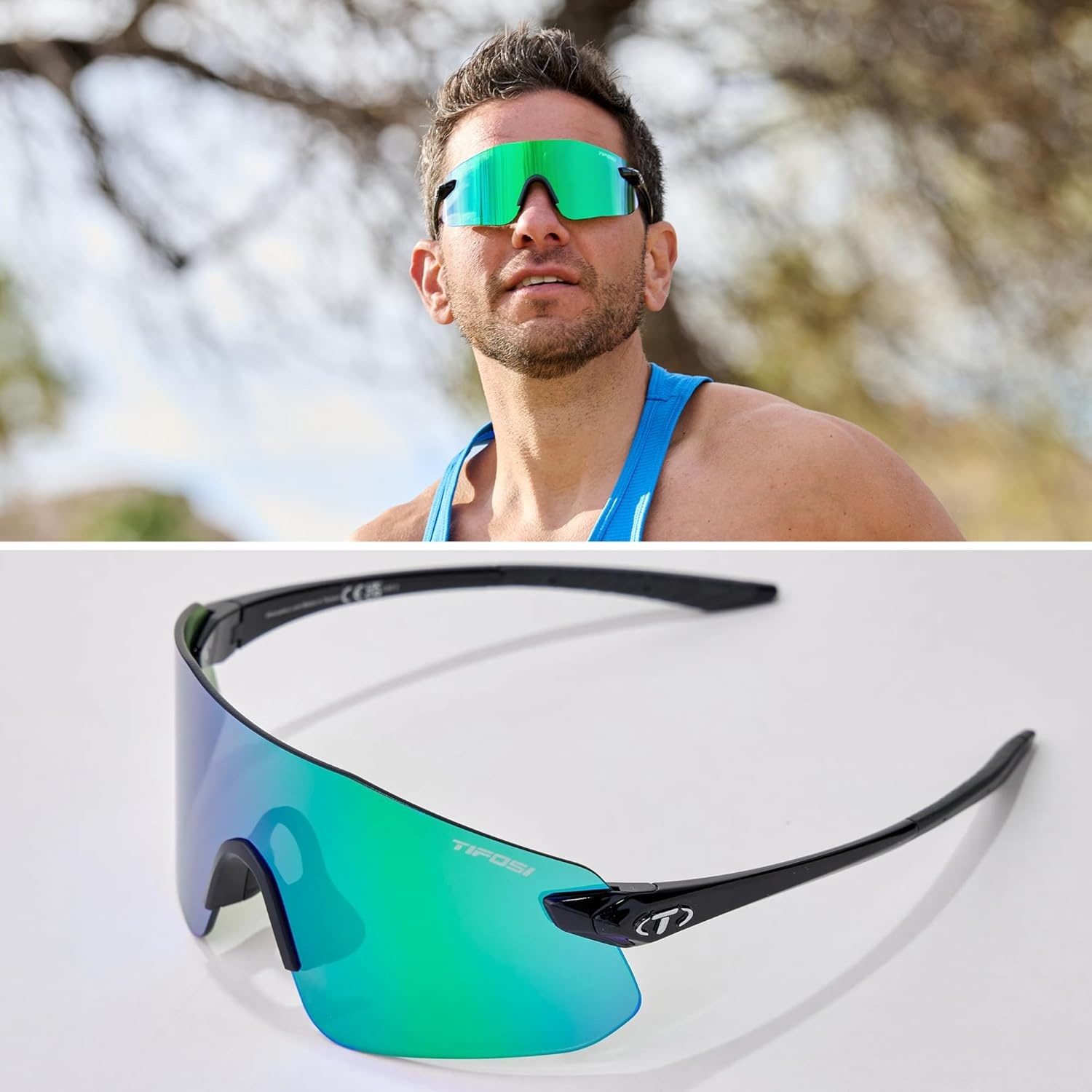 Tifosi Vogel SL Sport Sunglasses Men & Women – Ideal For Baseball, Cycling, Cricket, Golf, Hiking, Running(Gloss Black  Smoke Green Mirror)