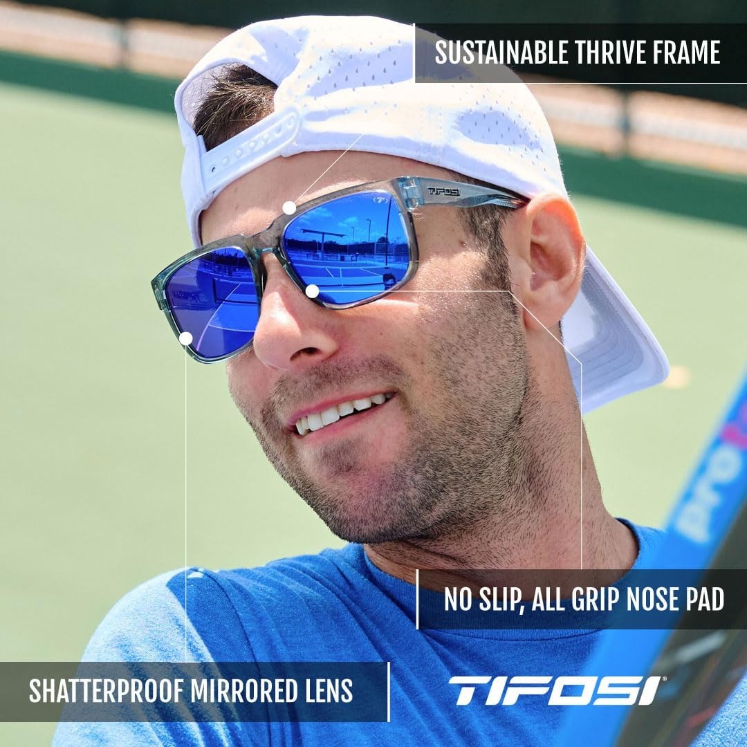 Tifosi Shumo Oversized Sunglasses – Cycling, Golf, Pickleball, Running(Crystal Smoke (Cobalt Blue Mirror Lens))